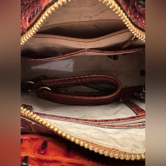 Brahmin White, Brown, and Black Crocodile-Embossed Satchel - Picture 10 of 12